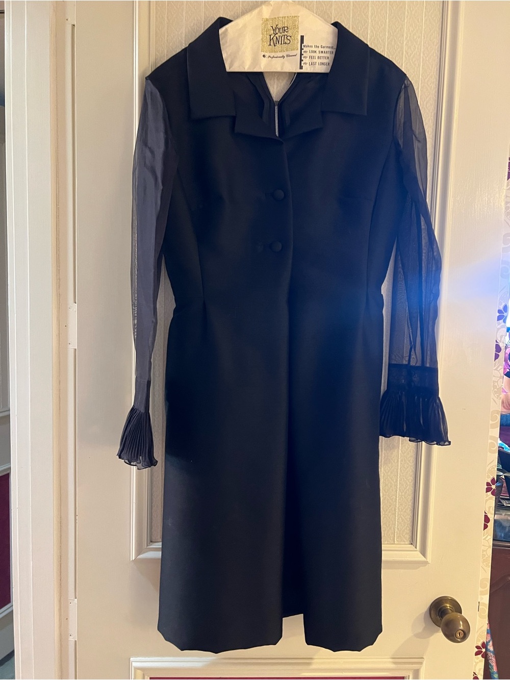 Black Long-Sleeve Sheer-Sleeve Dress